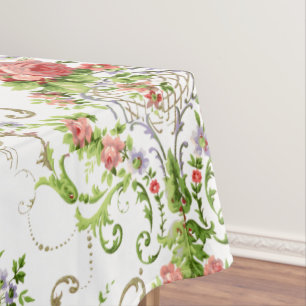 Vintage Baroque Rococo Scrolls & Roses Pattern Tablecloth