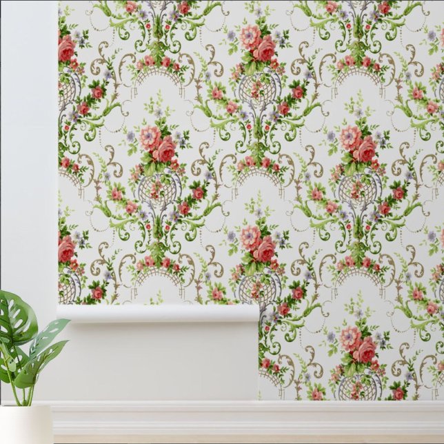 Vintage Baroque Rococo Scrolls & Roses Pattern Wallpaper (Creator Uploaded)