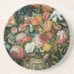 Vintage Baroque Still Life Flowers in a Vase Coaster