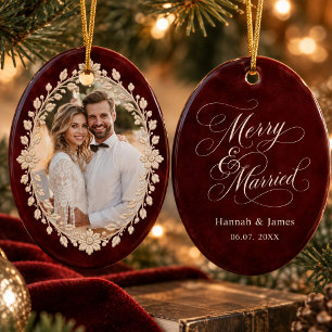 Vintage Baroque Style Photo Merry First Christmas Ceramic Ornament