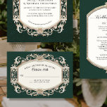 Vintage Baroque Victorian Emerald n Gold Wedding RSVP Card<br><div class="desc">RICH EMERALD FOREST GREEN WITH GOLD RSVP card to match the invitation suite.  This is a fabulously ornate,  baroque rococo Victorian gold frame over an elegant vintage tone-on-tone dark hunter forest green damask pattern that was graphically designed by internationally licensed artist,  Audrey Jeanne Roberts ©</div>