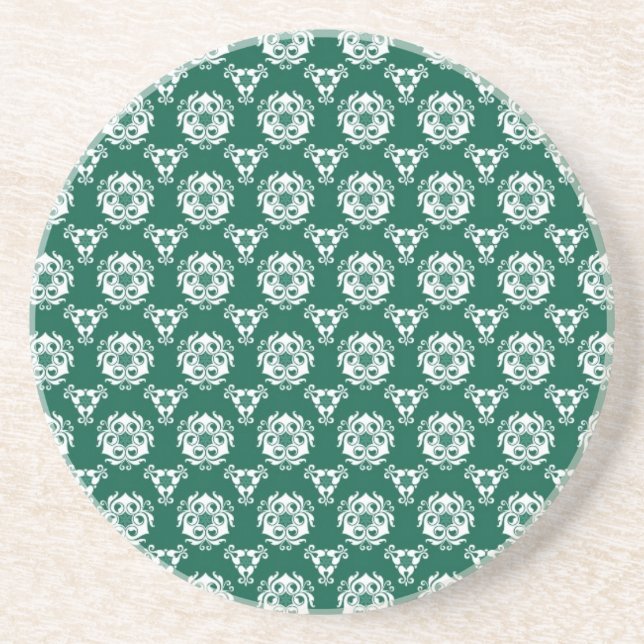 Vintage Baroque Wallpaper in Green and White Coaster (Front)