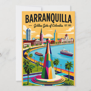 Vintage Barranquilla Colombia Retro Illustration Holiday Card