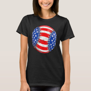 Vintage Baseball 4th Of July Men USA American Flag T-Shirt