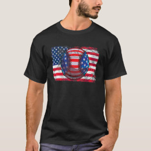 Vintage Baseball 4th Of July Men Usa American Flag T-Shirt