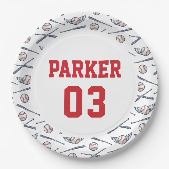 Vintage Baseball All Star Birthday Red Paper Plate (Front)