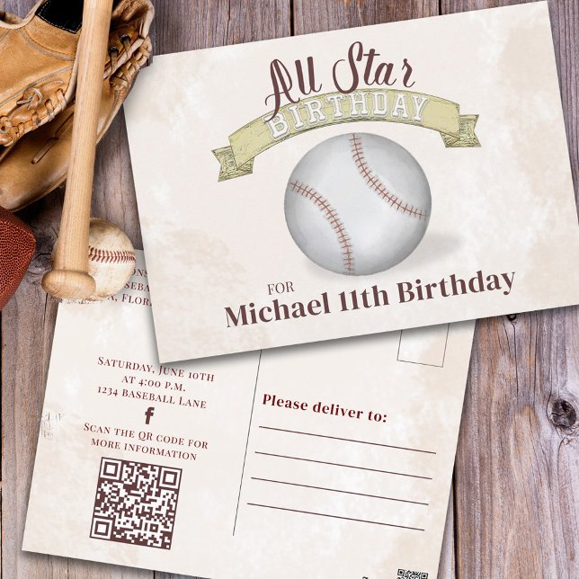 Vintage Baseball All Star Simple Birthday Party  Postcard (Creator Uploaded)