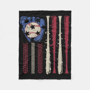 Vintage Baseball American Flag  Fleece Blanket
