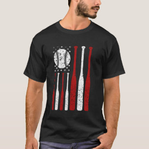 Vintage Baseball American USA Flag Baseball Player T-Shirt