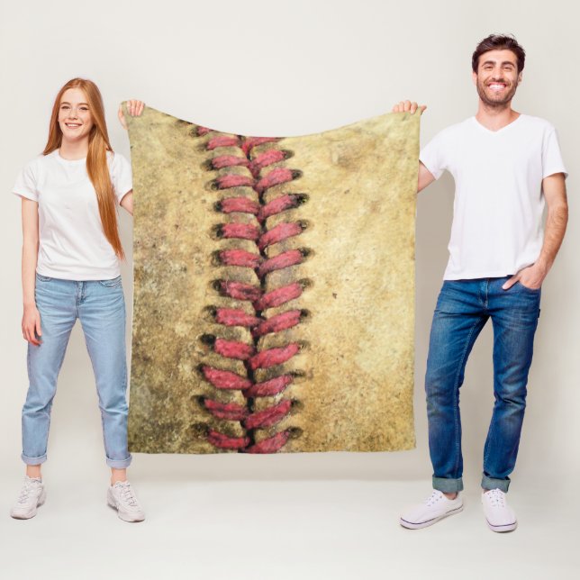 Vintage Baseball Art - Aged Leather & Red Stitch Fleece Blanket (In Situ)
