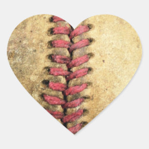 Vintage Baseball Art - Aged Leather & Red Stitch Heart Sticker