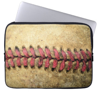 Vintage Baseball Art - Aged Leather & Red Stitch Laptop Sleeve