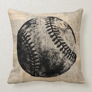 Vintage Baseball Art Illustration Newspaper Style Cushion