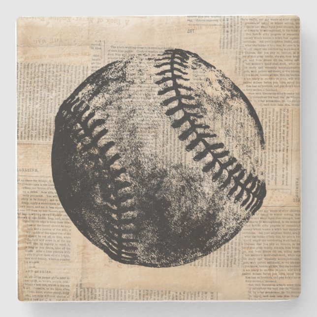 Vintage Baseball Art Illustration Newspaper Style Stone Coaster (Front)