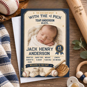 Vintage Baseball Baby Photo Birth Announcement