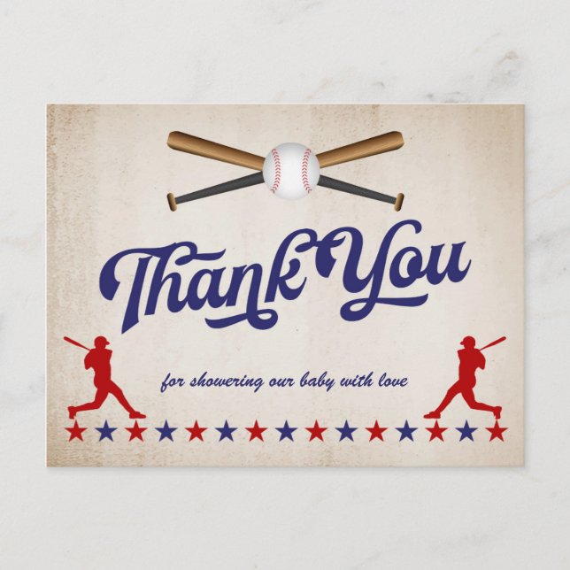 Vintage Baseball, Baby Shower thank you postcard (Front)