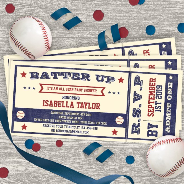 Vintage Baseball Baby Shower Ticket Invitation (Creator Uploaded)