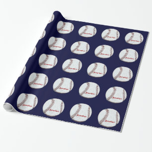 Vintage baseball ball personalised wrapping paper