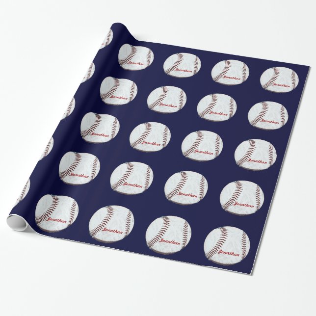 Vintage baseball ball personalised wrapping paper (Unrolled)