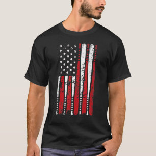 Vintage Baseball Bat American Usa Flag T-Shirt
