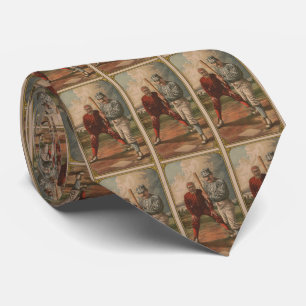 Vintage Baseball Batter and Catcher Illustration Tie