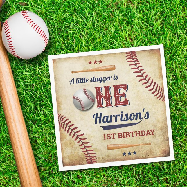 Vintage Baseball Boys 1st Birthday Napkin (Creator Uploaded)
