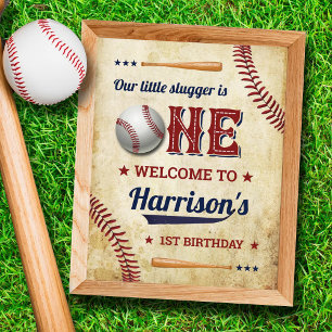 Vintage Baseball Boys 1st Birthday Welcome Sign