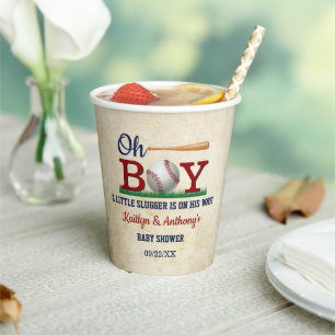 Vintage Baseball Boys Baby Shower Paper Cups