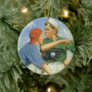 Vintage Baseball, Children, Boys Playing Sports Ceramic Ornament