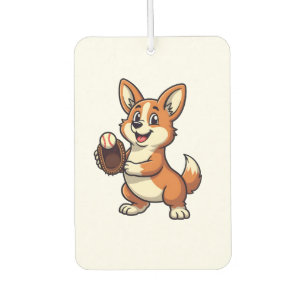 Vintage Baseball Corgi Dog Catcher Cartoon Vector  Car Air Freshener
