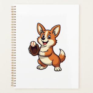 Vintage Baseball Corgi Dog Catcher Cartoon Vector Planner