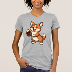 Vintage Baseball Corgi Dog Catcher Cartoon Vector T-Shirt