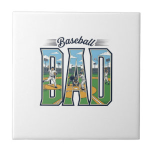 Vintage Baseball Dad Engraved Letter Shirt Design_ Ceramic Tile