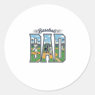 Vintage Baseball Dad Engraved Letter Shirt Design_ Classic Round Sticker