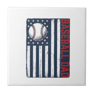 Vintage Baseball Dad Flag Shirt Design_1 Ceramic Tile