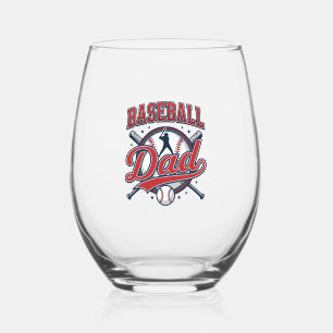 Vintage Baseball Dad Shirt Design_1 Stemless Wine Glass