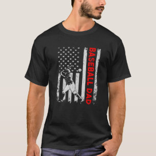 Vintage Baseball Dad USA Flag Retro Fathers Day Da T-Shirt