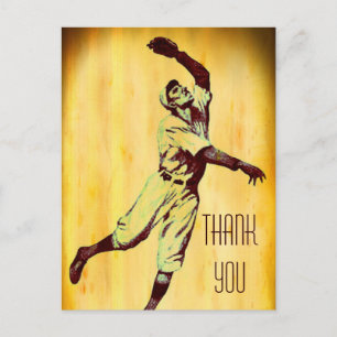 Vintage Baseball Fielder Thank You Postcard
