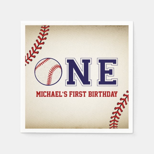 Vintage Baseball First Birthday Napkin (Front)