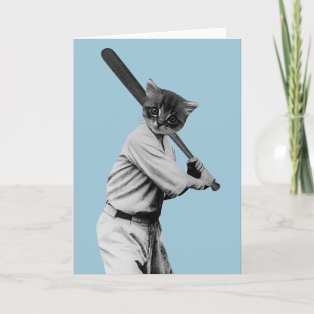 vintage baseball funny cat holiday card (Front)