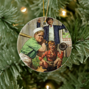 Vintage Baseball Game, Children Boys Sports Player Ceramic Ornament