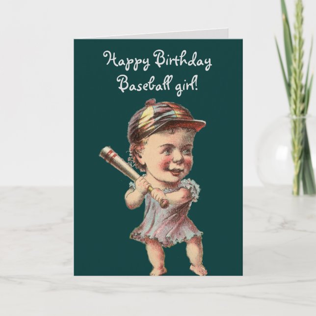 vintage Baseball Girl birthday or greetings Card (Front)