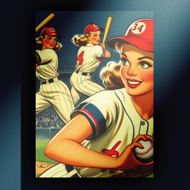 Vintage Baseball Girls Illustration Postcard (Creator Uploaded)