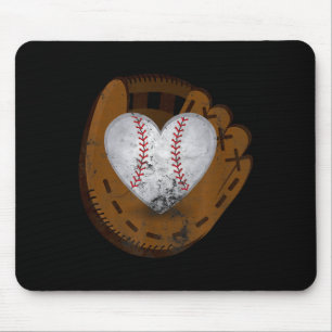 Vintage Baseball Heart Shirt Funny Valentines Day Mouse Pad