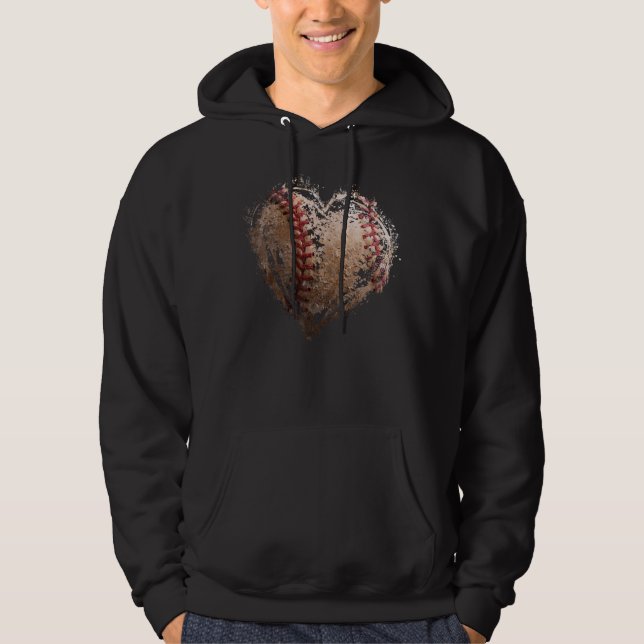 Vintage Baseball Heart Valentine's Day Boys Girls  Hoodie (Front)
