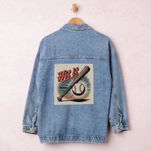 Vintage Baseball "Hit It" Retro Sports Denim Jacket