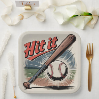 Vintage Baseball "Hit It" Retro Sports Paper Plate