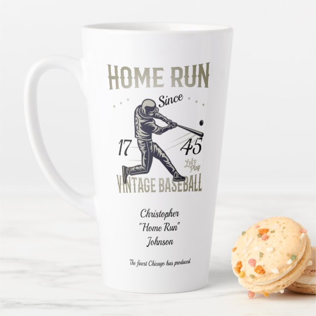 Vintage Baseball Home Run Personalised Latte Mug (In Situ)