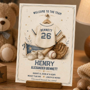 Vintage Baseball Jersey Baby Birth Announcement