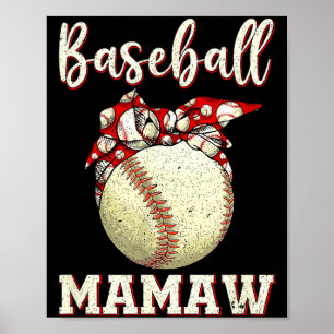 Vintage baseball mamaw womens softball leopard poster